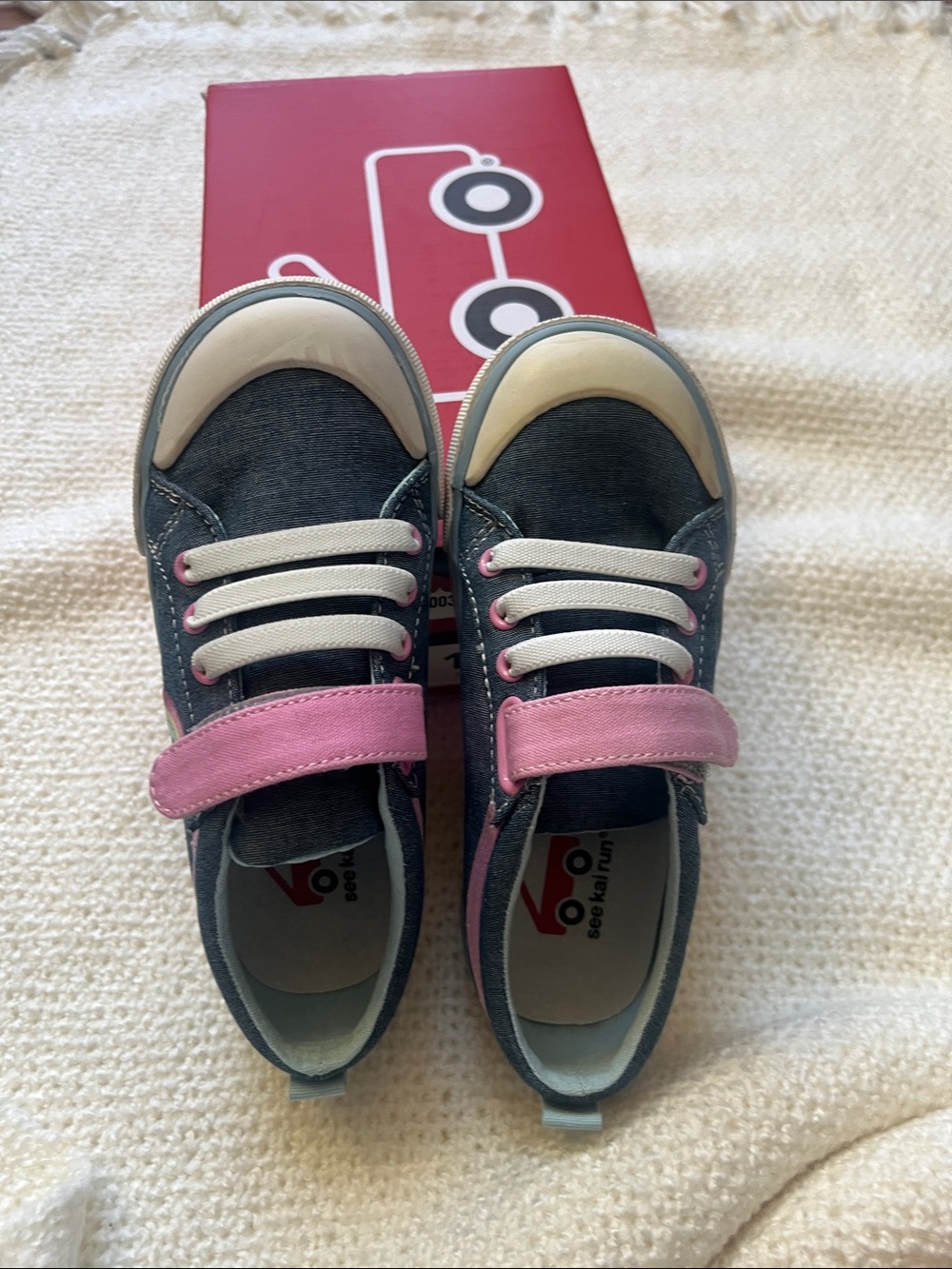 NWT See Kai Run Denim Blue and Pink Velcro Kids Sneakers